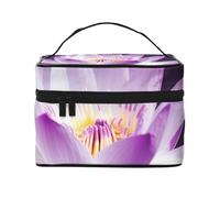 Trousse de maquillage avec imprimé fleur de lotus violet pour femme - Trousse de voyage portable avec pochette intérieure et poignée