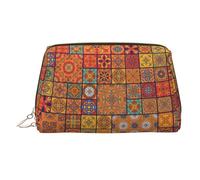 Trousse de maquillage avec imprimé géométrique marocain, trousse de beauté résistante aux chocs avec large ouverture zippée pour le voyage, doré, One Size