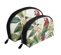 Trousse de maquillage avec imprimé lamantins des Antilles - 2 pièces - Pochette portable de voyage - Trousse de toilette pour le rangement quotidien et l'organisation de voyage, Perroquet à fleurs