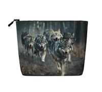 Trousse de maquillage avec imprimé loups pour femme, trousse de maquillage en faux lin, grande capacité, parfaite pour les voyages et un usage quotidien, Noir , Taille unique