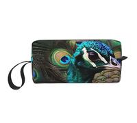 Trousse de maquillage avec imprimé paon frais pour femme et fille - Portable - Trousse de maquillage de voyage avec poignée, blanc, Taille unique, Trousse de maquillage