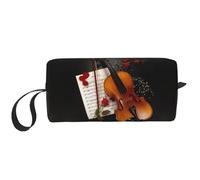 Trousse de maquillage avec imprimé partitions de violon, durable, sac de voyage, cadeau essentiel pour homme et femme, blanc, Taille unique