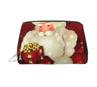 Trousse de maquillage avec imprimé Père Noël pour femme - Portable - En cuir - Fermeture éclair argentée, Merry Christmas Santa Claus, One Size, Trousse de maquillage
