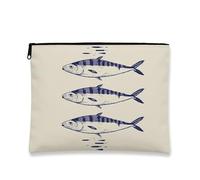 Trousse de maquillage avec imprimé poisson, créatures océaniques nautiques, pochette de voyage pour femme, petite trousse de toilette portable en toile avec fermeture éclair, cadeau de plage, beige