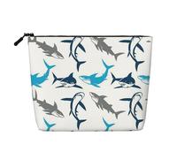 Trousse de maquillage avec imprimé requins pour femme, grande capacité, pochette à fermeture éclair