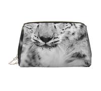Trousse de maquillage avec imprimé serpent et fleur pour femme - Portable - En cuir - Fermeture éclair dorée, Léopard des neiges, One Size, Trousse de maquillage