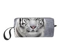 Trousse de maquillage avec imprimé tigre blanc dans la neige pour femme et fille - Portable - Trousse de maquillage de voyage avec poignée, blanc, Taille unique, Trousse de maquillage