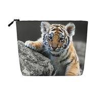 Trousse de maquillage avec imprimé tigre mignon pour femme, trousse de toilette portable, organisateur de maquillage de voyage spacieux, Noir , Taille unique