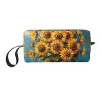 Trousse de maquillage avec imprimé tournesol et peinture à l'huile, sac de voyage durable, cadeau essentiel pour homme et femme, blanc, Taille unique
