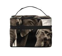 Trousse de maquillage avec imprimé vieux éléphant et jeune éléphant pour femme - Portable - Trousse de maquillage avec pochette intérieure et poignée