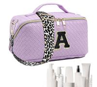 Trousse de maquillage avec lettres initiales, trousse de maquillage avec lettres chenille, trousse de maquillage de grande capacité, trousse de toilette tissée, rangement polyvalent, lilas, Voir