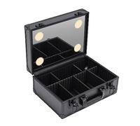 Trousse de maquillage avec lumière LED 2000 mAh, 2 clés, cloison amovible, luminosité réglable, pour appartements, hôtels, salons de beauté, maisons, Noir , Moderne