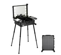 Trousse de maquillage avec lumière LED - Organiseur cosmétique professionnel avec support roulant - Station de toilette éclairée, Noir/carreaux, 58X45X23cm