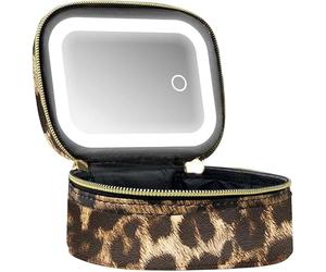Trousse de maquillage avec lumière, miroir LED portable, rechargeable, 3 modes réglables, étanche, pour femme, piscine, fêtes, retouches, imprimé léopard, Classique