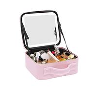 Trousse de maquillage avec miroir LED, à intensité variable, 3 couleurs, avec batterie de 2000 mAh, grande valise cosmétique avec compartiments réglables, trousse de maquillage de voyage de luxe en