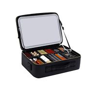 Trousse de maquillage avec miroir LED et 3 couleurs de lumière, trousse de maquillage en polyuréthane pour voyage