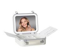 Trousse de maquillage avec miroir LED - Grande capacité - Portable - Trousse de maquillage de voyage pour femme - 3 modes d'éclairage - Batterie rechargeable de 2000 mAh - Blanc - Durable