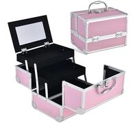Trousse de maquillage avec miroir : organisateur de cosmétiques rigide verrouillable à 3 niveaux, peut contenir plus de 100 rouges à lèvres, étui de voyage spacieux pour fournitures de maquillage et