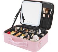 Trousse de maquillage avec miroir Trousse de maquillage organisateur lumières 3 réglages de couleur portable rose