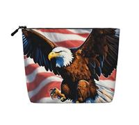 Trousse de maquillage avec motif aigle avec drapeau des États-Unis - Grande capacité - Trousse de maquillage de voyage avec fermeture éclair