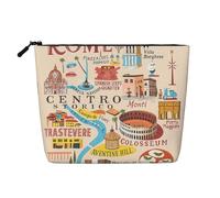 Trousse de maquillage avec motif carte de Rome avec monuments Illus - Résistante à l'eau - Faux chanvre - Grand organiseur de voyage avec fermeture éclair