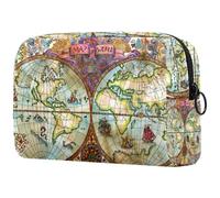 Trousse de maquillage avec motif carte du monde pour femme, trousse de toilette de voyage, grande pochette de maquillage pratique avec fermeture éclair, multicolore, 18.5x7.5x13cm/7.3x3x5.1in, Trousse