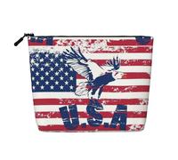 Trousse de maquillage avec motif drapeau national américain avec aigle à fermeture éclair, grande capacité, faux chanvre pochette de voyage pour usage quotidien pour femme