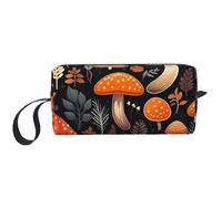Trousse de maquillage avec motif feuilles de champignons d'automne - Résistante à l'eau - Organiseur de toilette de voyage pour homme et femme - Avec fermeture éclair - Petit sac à outils portable