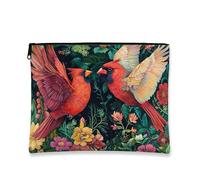 Trousse de maquillage avec motif floral et oiseaux, sac à cosmétiques cardinal vibrant pour femme, organiseur portable en toile avec fermeture éclair, parfait pour les voyages et un usage quotidien