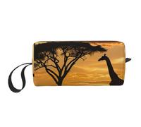 Trousse de maquillage avec motif girafe et arbres au crépuscule en Afrique pour femme et fille - Portable - Trousse de maquillage de voyage avec poignée, blanc, Taille unique, Trousse de maquillage