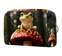 Trousse de maquillage avec motif grenouilles, champignons et forêts pour femmes, grande trousse de maquillage organisateur de voyage pour articles de toilette, multicolore, 18.5x7.5x13cm/7.3x3x5.1in,