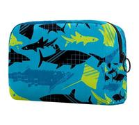Trousse de maquillage avec motif grunge requins et raies pour femme, trousse de toilette de voyage, grande pochette de maquillage pratique avec fermeture éclair, multicolore,