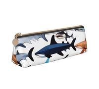 Trousse de maquillage avec motif requins - Grande capacité - Design triangulaire - Fermeture éclair - Pour outils d'écriture