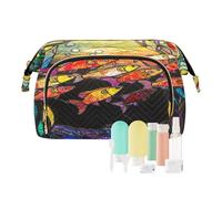 Trousse de maquillage avec poignée en verre teinté océan poisson fermeture éclair porte-monnaie pour femme pour maquillage voyage