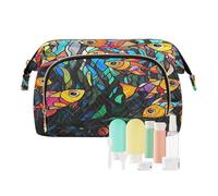 Trousse de maquillage avec poignée en vitrail École de Poissons Sacs cosmétiques portables pour sac à main pour produits de toilette cosmétiques