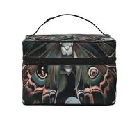 Trousse de maquillage avec poignée et fermeture éclair Motif papillon de nuit qui ressemble à un paon, Noir , Taille unique, Trousse de maquillage