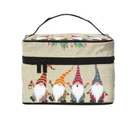 Trousse de maquillage avec poignée - Grande capacité - Avec fermeture éclair - Motif nains de Noël