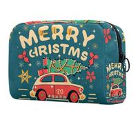 Trousse de maquillage avec police Happy Christmas pour femme, grande trousse de maquillage de voyage pour articles de toilette, Multi 8., 18.5x7.5x13cm/7.3x3x5.1in, Art Déco