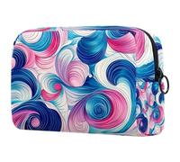 Trousse de maquillage avec tourbillon ondulé imprimé bleu rose pour femme, grande trousse de maquillage de voyage pour articles de toilette, multicolore, 18.5x7.5x13cm/7.3x3x5.1in, Art Déco