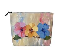 Trousse de maquillage avec trois fleurs pour femme, trousse de maquillage en faux lin, grande capacité, parfaite pour les voyages et un usage quotidien, Noir , Taille unique
