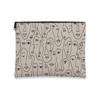 Trousse de maquillage avec visages abstraits, beige minimaliste, pochette de voyage pour femme, petite poche portable à fermeture éclair, trousse de toilette, beige, 7x9 Inch, Visages