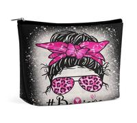Trousse de Maquillage Believe pour la Sensibilisation au Cancer du Sein, Pochette de Voyage en PU imperméable avec Fermeture éclair, 17,3 x 15 cm.