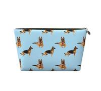 Trousse de maquillage bleue pour chien de berger allemand, sacs cosmétiques de voyage, trousse de maquillage pour femme, organisateur de trousse de maquillage en cuir, jolie trousse de maquillage, or