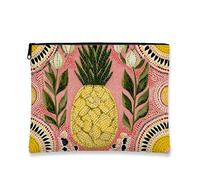 Trousse de maquillage bohème ananas en toile tropicale avec fermeture éclair pour femme, organiseur portable pour soins de la peau et articles de toilette, cadeau d'été, étui compact, jaune, 7x9 Inch