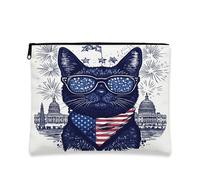 Trousse de maquillage Bombay Cat du 4 juillet 17,8 x 22,9 cm pour sac à main de voyage, trousse à maquillage à motif patriotique de 250 ans pour femme, anniversaire américain, organiseur portable en