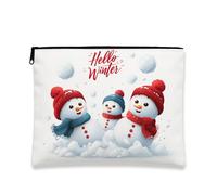 Trousse de maquillage Bonjour Winter Bonhomme de neige pour femme, petite trousse de toilette portable à fermeture éclair, trousse de toilette pour les vacances, blanc, 7x9 Inch, Bonhomme de neige