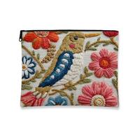 Trousse de maquillage brodée d'oiseaux, pochette de voyage florale colorée pour femme, petite trousse de toilette portable en toile avec fermeture éclair, cadeau de festival de printemps, coloré, 7x9