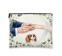 Trousse de maquillage Cavalier King Charles Spaniel de mariage, pochette de voyage romantique pour femmes et filles, petite trousse de toilette portable en toile à fermeture éclair, 17,8 x 22,9 cm