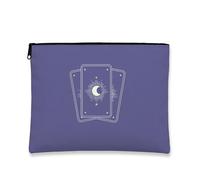 Trousse de maquillage céleste, motif lune mystique et étoiles, pochette de voyage pour femme, petite pochette portable en toile avec fermeture éclair, cadeau pour les amateurs d'astrologie, violet