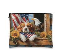 Trousse de maquillage Charles Spaniel du 4 juillet 17,8 x 22,9 cm pour sac à main de voyage, trousse de maquillage de ferme pour femme, anniversaire patriotique, pochette de toilette portable en toile